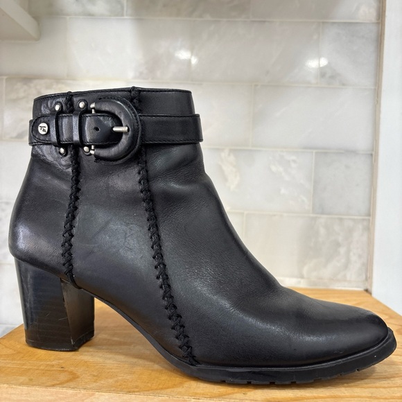 Thom Mcan Black Leather Ankle Boots Side Zip Women’s US Size 7 Booties Heels - Picture 1 of 14